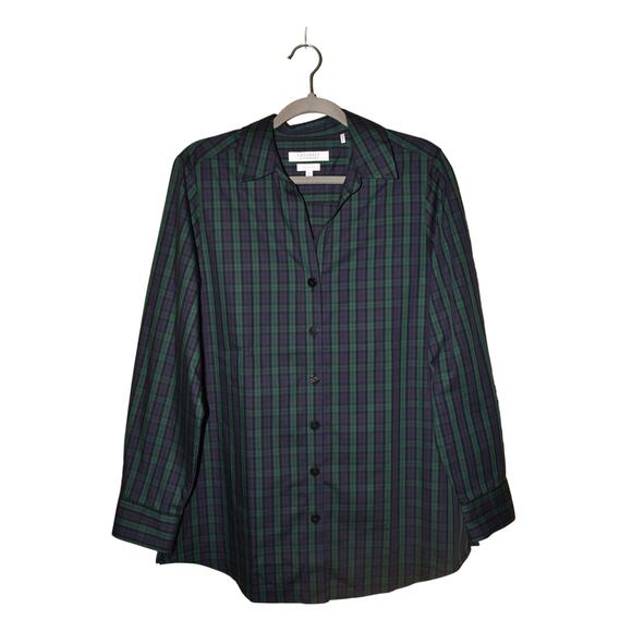 FOXCROFT FOR APPLESEED'S $99 Black Watch Tartan Wrinkle Free Button Down Size 12 - Picture 1 of 4